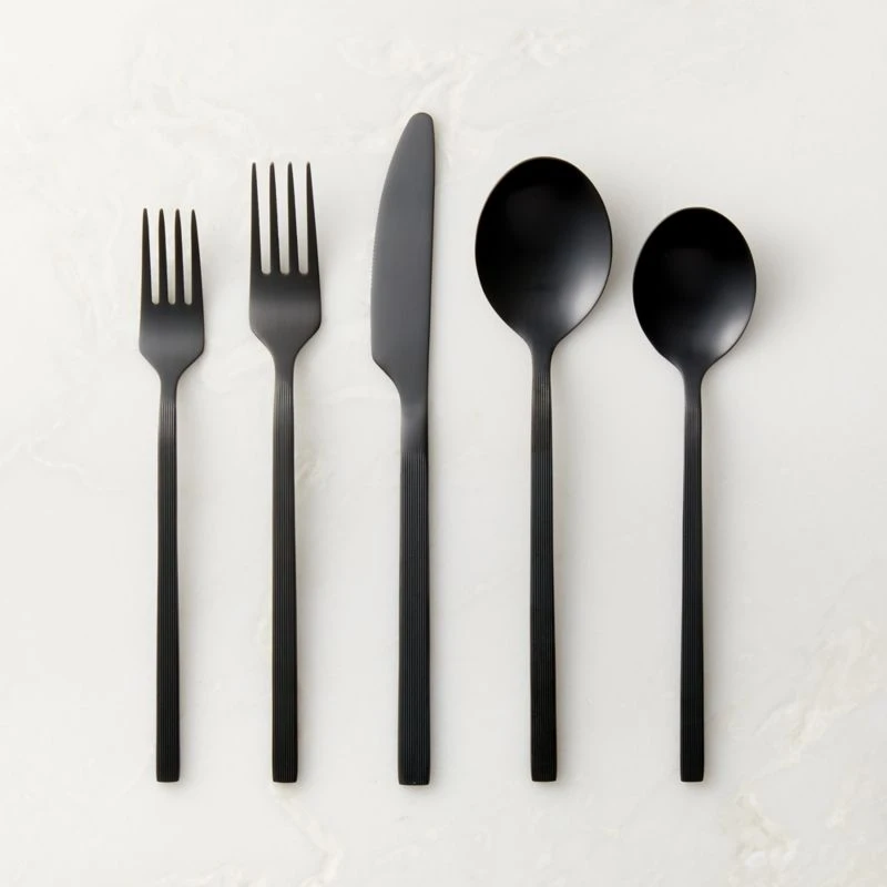20-Piece Parallel Brushed Black Flatware Set 3 20-Piece Parallel Brushed Black Flatware Set