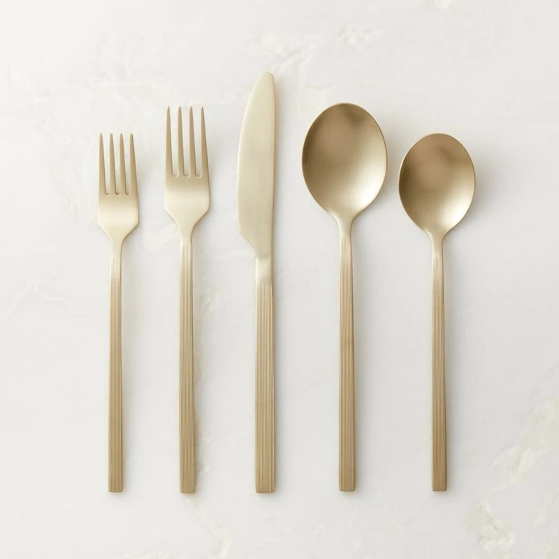 20-Piece Parallel Brushed Champagne Gold Flatware Set 3 20-Piece Parallel Brushed Champagne Gold Flatware Set