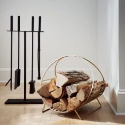 Chord Antique Brass Log Holder -Cb2 4PieceMarionBlackFireplaceOC20 1x1