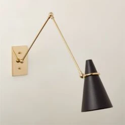 Aldus Black And Polished Brass Articulating Wall Sconce -Cb2 AldusBkNPldBrsArtlngScncAV2SHF22