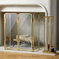 3-Piece Amos Brass Fireplace Tools -Cb2 AmosBrassFireplaceGroupFHF21