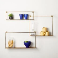 Antiqued Brass Floating Shelves Set Of 3 -Cb2 AntiquedBrssFltngShlvsS3ROS20