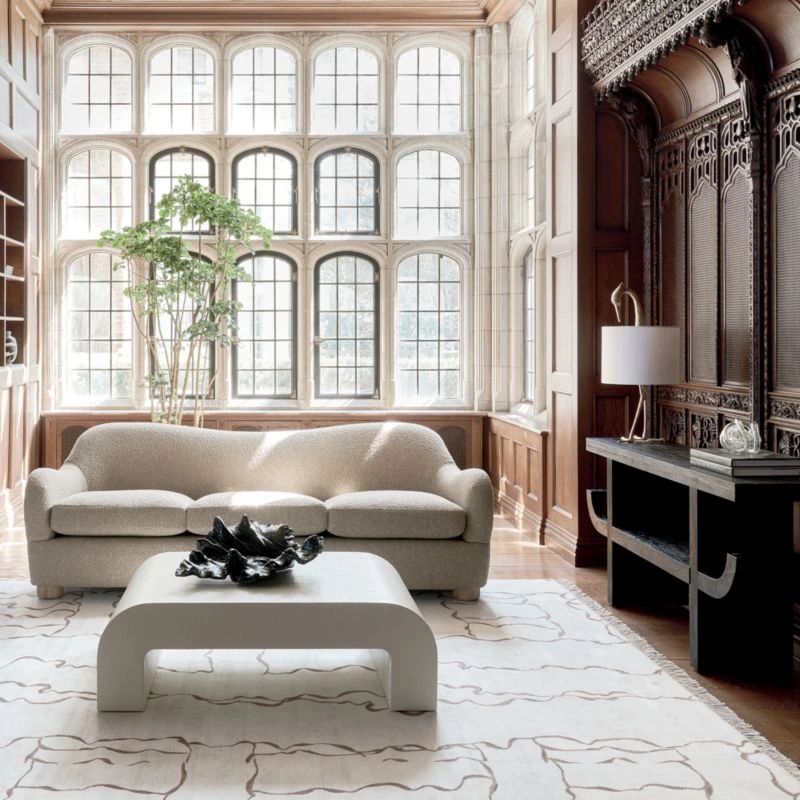 Horseshoe Ivory Lacquered Linen 46" Coffee Table 5 Horseshoe Ivory Lacquered Linen 46" Coffee Table - Image 3