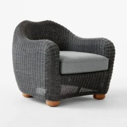 Bacio Graphite Rattan Outdoor Lounge Chair With Grey Sunbrella® Cushions -Cb2 BacioGreyLoungeChair3QSSS23