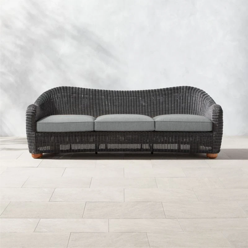 Bacio Graphite Rattan Outdoor Sofa With Grey Sunbrella® Cushions 3 Bacio Graphite Rattan Outdoor Sofa With Grey Sunbrella® Cushions