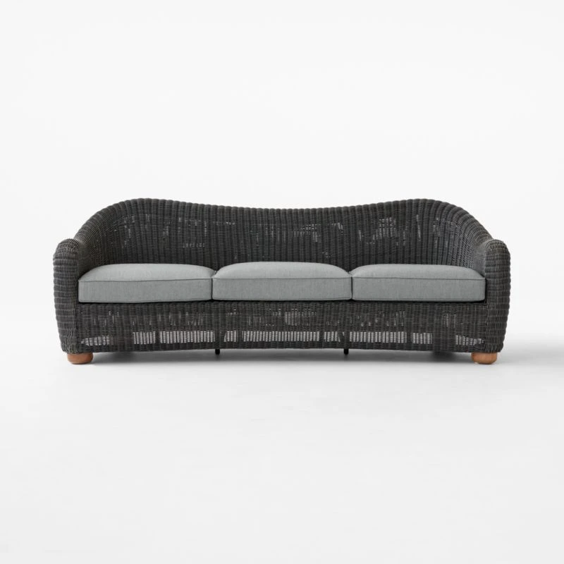 Bacio Graphite Rattan Outdoor Sofa With Grey Sunbrella® Cushions 4 Bacio Graphite Rattan Outdoor Sofa With Grey Sunbrella® Cushions - Image 2