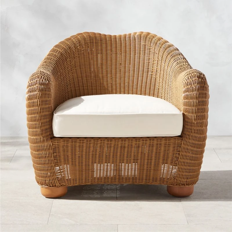 Bacio Natural Rattan Outdoor Lounge Chair With Ivory Sunbrella® Cushions 3 Bacio Natural Rattan Outdoor Lounge Chair With Ivory Sunbrella® Cushions