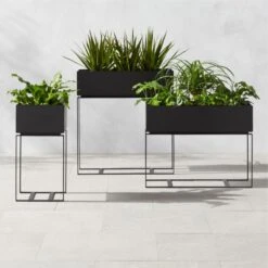 Baros Black Metal Outdoor Raised Planter Low 8 Baros Black Metal Outdoor Raised Planter Low -Cb2 BarosMetalPlanterGroupFHS23
