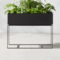 Baros Black Metal Outdoor Raised Planter Low 9 Baros Black Metal Outdoor Raised Planter Low -Cb2 BarosMetalPlanterLowAVSHS23