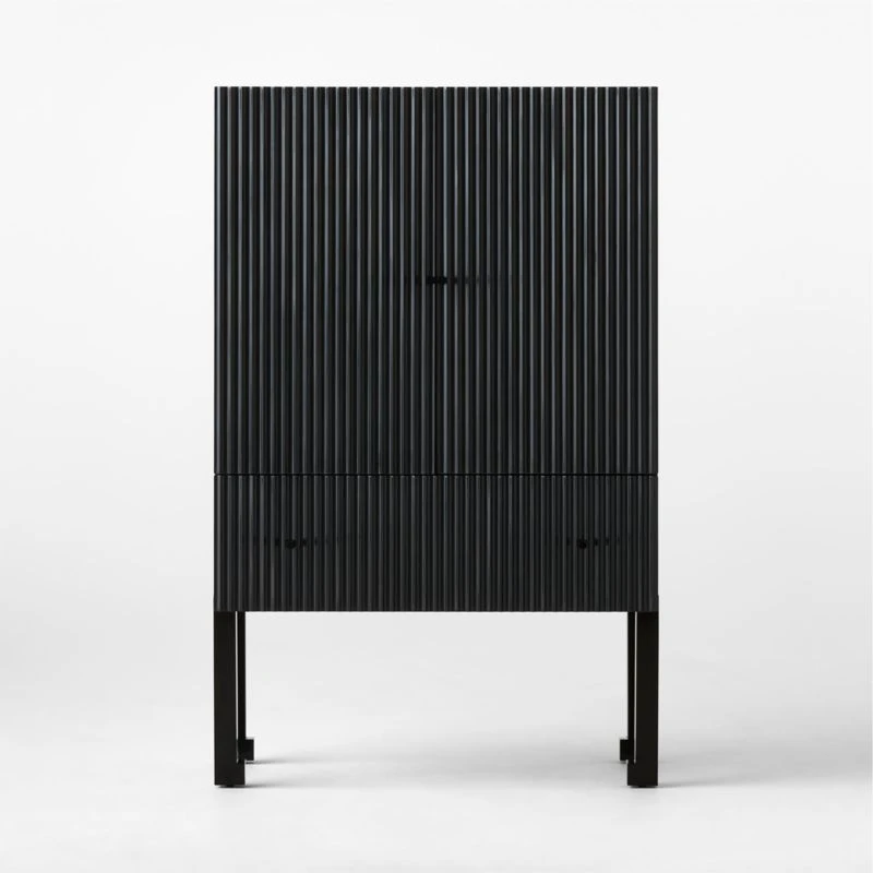 Bayamo Dark Blue Wood Bar Cabinet 6 Bayamo Dark Blue Wood Bar Cabinet - Image 4