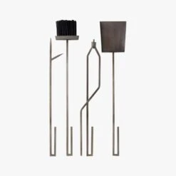 4-Piece Bend Raw Steel Standing Fireplace Tool Set -Cb2 BendFrplcToolsRawSteelS4AVF19
