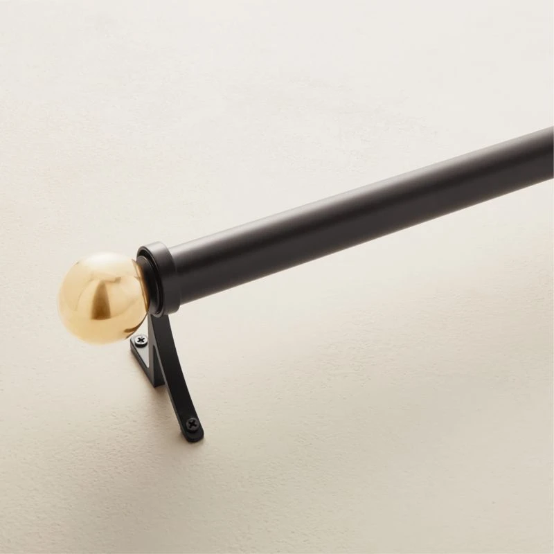 Boule Black Drapery Curtain Rod With Brass Finials 4 Boule Black Drapery Curtain Rod With Brass Finials - Image 2