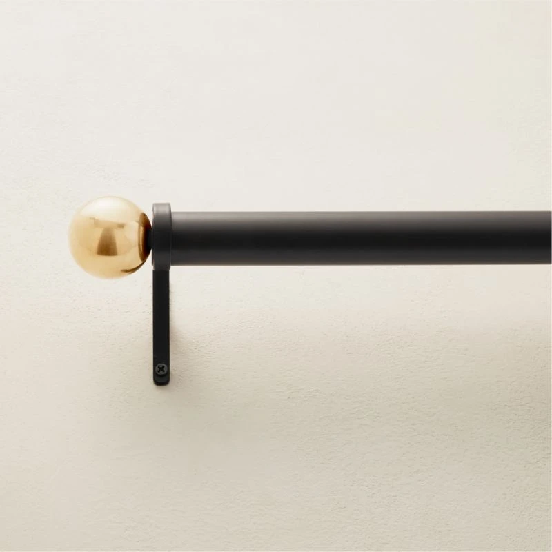 Boule Black Drapery Curtain Rod With Brass Finials 3 Boule Black Drapery Curtain Rod With Brass Finials