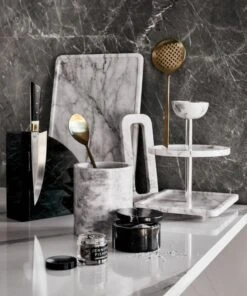 White Marble Tiered Serving Stand -Cb2 BlackMarbleMagneticKnifeBlockMR20