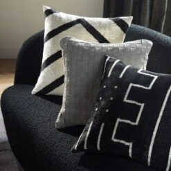 Lines Turkish Black Silk Throw Pillow With Feather-Down Insert 20" -Cb2 BlackNGreyPillowArngmtPCS22 1x1