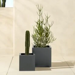 Blox Square Charcoal Galvanized Steel Indoor/Outdoor Planter Small 11 Blox Square Charcoal Galvanized Steel Indoor/Outdoor Planter Small -Cb2 BloxLgMdPlntrMatteBlkGroupFHS17