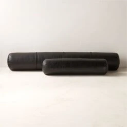 Bolster Black Leather Throw Pillow 44'' -Cb2 BolsterBlkLthrPillowCllctnFHF23