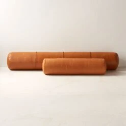 Bolster Brown Leather Throw Pillow 44'' -Cb2 BolsterSaddleLthrPillowGrpFHF23