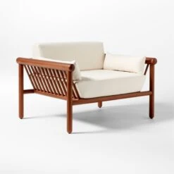 Bonelli Teak Outdoor Lounge Chair With Ivory Sunbrella® Cushions -Cb2 BonelliLoungeChair3QSSS23