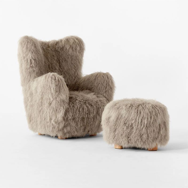 Bozzi Taupe Mongolian Sheepskin Chair And Ottoman Set 6 Bozzi Taupe Mongolian Sheepskin Chair And Ottoman Set - Image 4