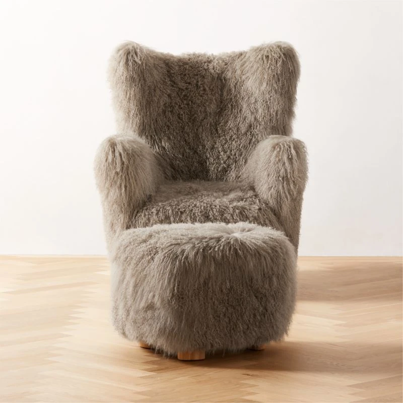Bozzi Taupe Mongolian Sheepskin Chair And Ottoman Set 3 Bozzi Taupe Mongolian Sheepskin Chair And Ottoman Set