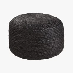 Black Braided Jute Pouf -Cb2 BraidedHempPoufBlkS18