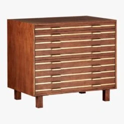 Inline Oak Wood 4-Drawer File Cabinet With Brass Handles -Cb2 BrassInlineFileDrawers3QF17