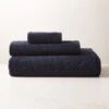 Brooks Ribbed Organic Cotton Midnight Blue Bath Sheet Set -Cb2 BrooksOrgCtMdntBlBthShtBdSHF22