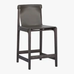 Burano Charcoal Grey Leather Sling Counter Stool Set Of 2 -Cb2 BuranoCntrStoolChrcl24in3QFF18