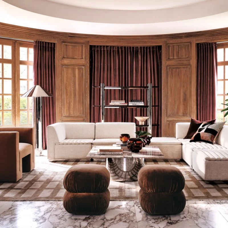 Ruched Dark Beige Velvet Pouf 6 Ruched Dark Beige Velvet Pouf - Image 4