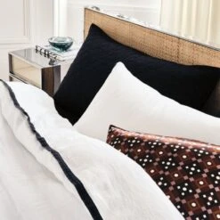 Border EUROPEAN FLAX™-Certified Linen White And Black Duvet Cover And Shams -Cb2 CB2FA22 04C Hero