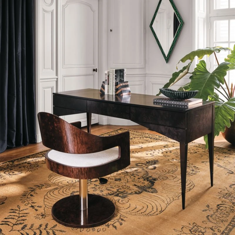 Renato Chenille And Burl Wood Office Chair 4 Renato Chenille And Burl Wood Office Chair - Image 2