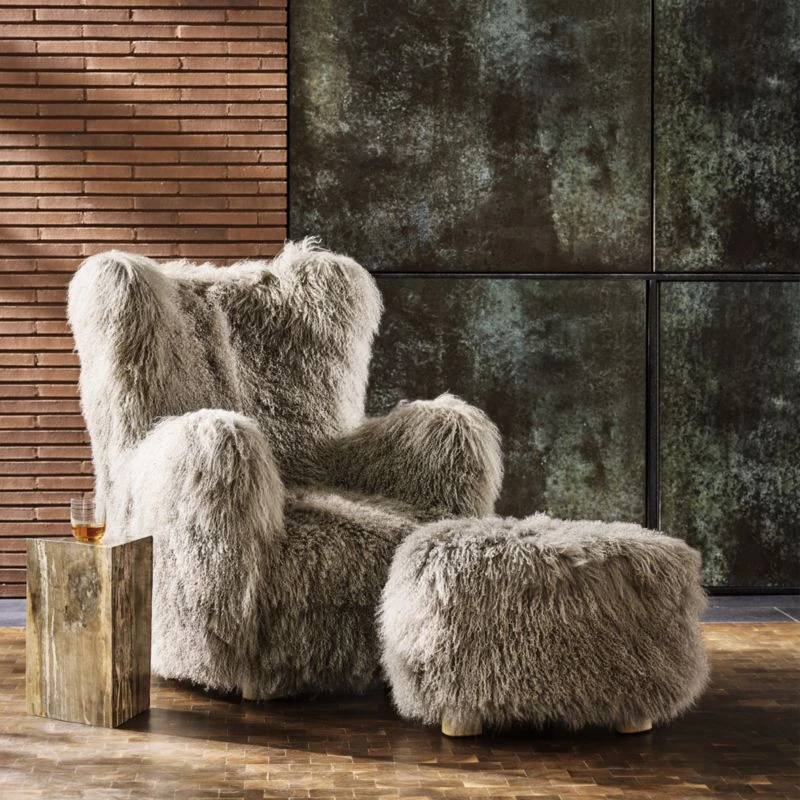 Bozzi Taupe Mongolian Sheepskin Chair And Ottoman Set 4 Bozzi Taupe Mongolian Sheepskin Chair And Ottoman Set - Image 2