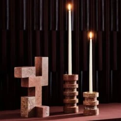 Dev Red Travertine Candle Holders -Cb2 CB2FA22 46D hero