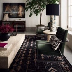 Inaz Hand-Knotted Black Wool Area Rug 5'x8' -Cb2 CB2FA23 13A Hero 1