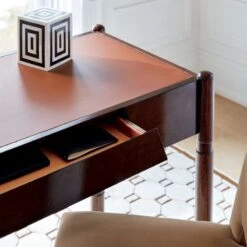 Dreher Brown Leather Desk With Drawer -Cb2 CB2SP22 04B RET