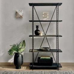 Scala Black Wood Bookshelf With Metal Frame -Cb2 CB2SP22 48B V1