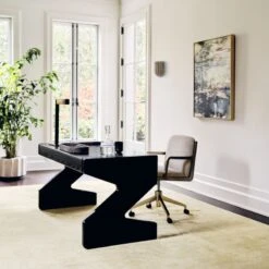 Perno 2-Drawer High-Gloss Black Oak Wood Desk 15 Perno 2-Drawer High-Gloss Black Oak Wood Desk -Cb2 CB2SP23 02B Hero 1