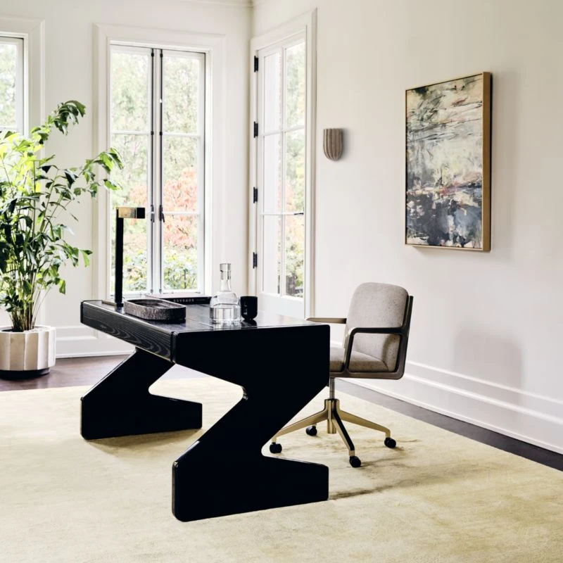 Perno 2-Drawer High-Gloss Black Oak Wood Desk 6 Perno 2-Drawer High-Gloss Black Oak Wood Desk - Image 4