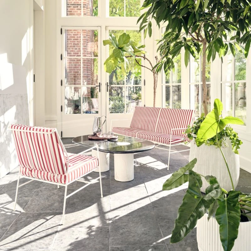 Pavilion Ivory Metal Outdoor Patio Lounge Chair With Striped Cushion Model 6471 4 Pavilion Ivory Metal Outdoor Patio Lounge Chair With Striped Cushion Model 6471 - Image 2