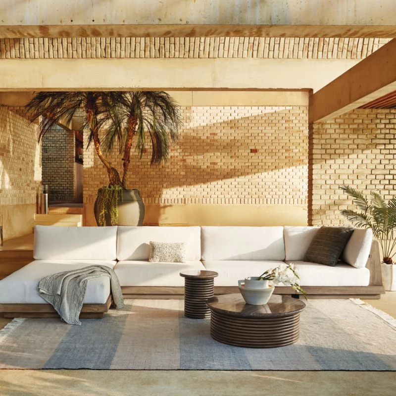 Riposo Teak Wood Outdoor Chaise With Boucle Sunbrella ® Cushions 4 Riposo Teak Wood Outdoor Chaise With Boucle Sunbrella ® Cushions - Image 2