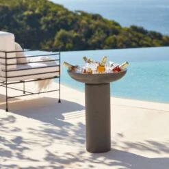 Flatform Charcoal Cement Birdbath -Cb2 CB2SU23 10C V1 RET