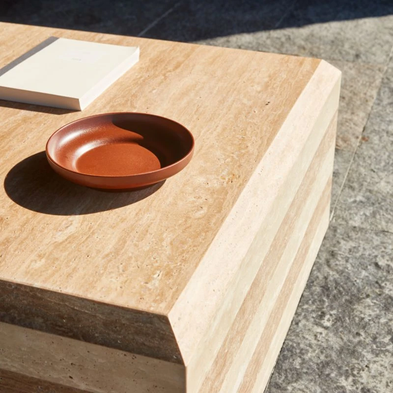 Camada Layered Travertine Outdoor Coffee Table 4 Camada Layered Travertine Outdoor Coffee Table - Image 2