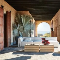 Camada Layered Travertine Outdoor Coffee Table 10 Camada Layered Travertine Outdoor Coffee Table -Cb2 CB2SU23 11A V1 RET2