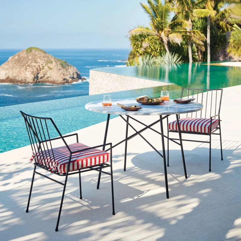 Pavilion Black Outdoor Dining Armchair With Striped Sunbrella Cushion Model 6470 4 Pavilion Black Outdoor Dining Armchair With Striped Sunbrella Cushion Model 6470 - Image 2