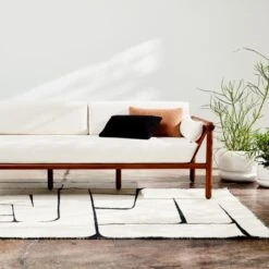 Faro Handwoven Performance White And Black Indoor/Outdoor Area Rug 5'x8' 16 Faro Handwoven Performance White And Black Indoor/Outdoor Area Rug 5'x8' -Cb2 CB2SU23 PR 001 Hero