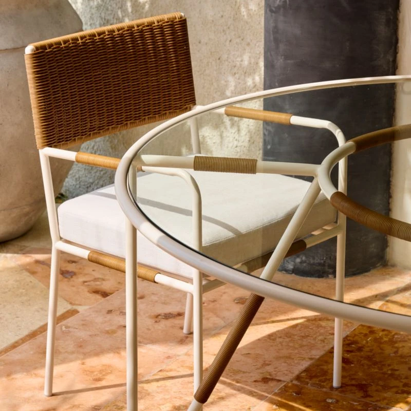 Colombe Round Ivory Metal Outdoor Dining Table With Glass Top 5 Colombe Round Ivory Metal Outdoor Dining Table With Glass Top - Image 3