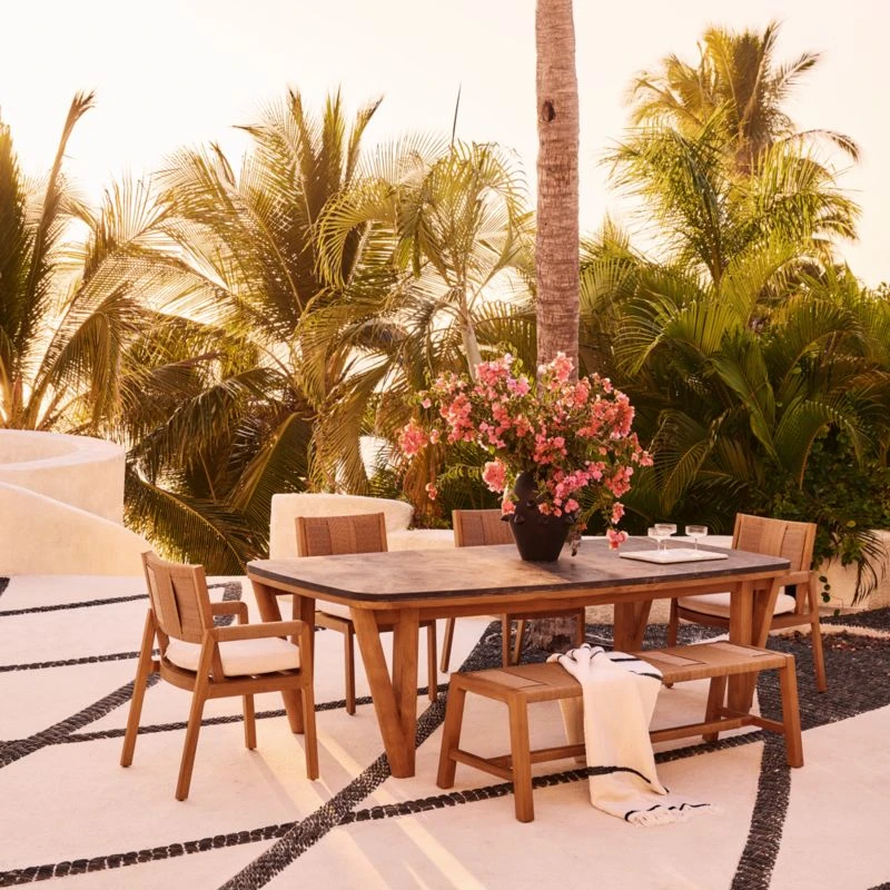 Roc Teak And Rattan Outdoor Dining Bench 4 Roc Teak And Rattan Outdoor Dining Bench - Image 2