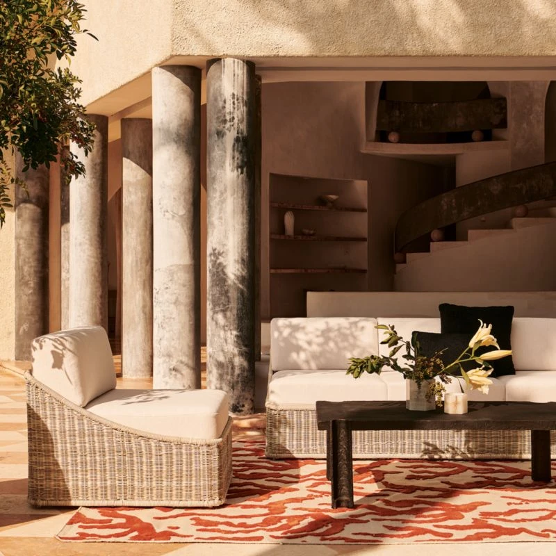 Nino Ivory Rattan Outdoor Lounge Chair With Ivory Boucle Sunbrella® Cushions 4 Nino Ivory Rattan Outdoor Lounge Chair With Ivory Boucle Sunbrella® Cushions - Image 2