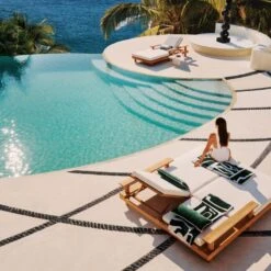 Pinet Teak Outdoor Double Chaise Lounge With Textured Ivory Perennials® Cushions -Cb2 CB2SU23 RC EDT 08A 001 V1